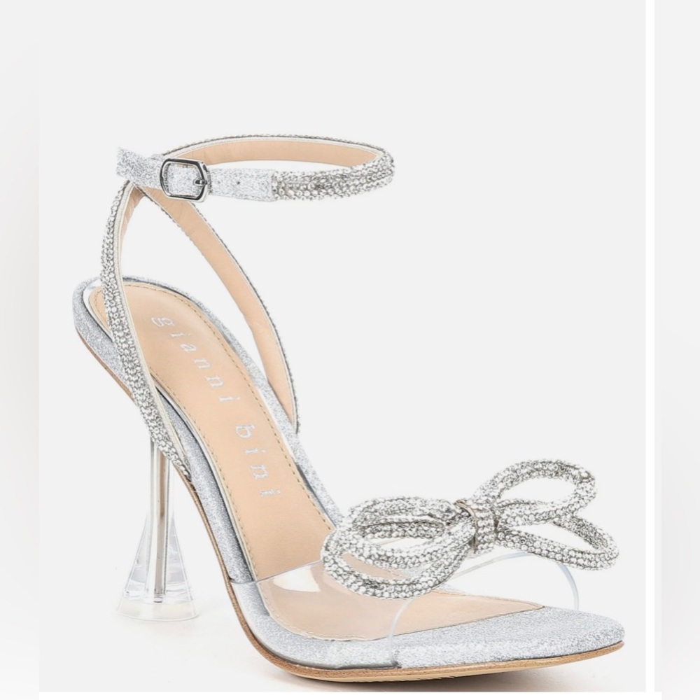 Gianni Bini - Haydn Glitter Rhinestone Bow Ankle Strap Clear Dress Heels